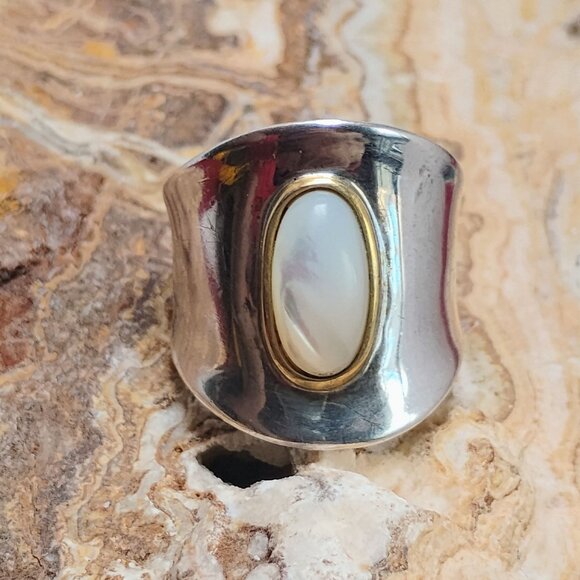 RLM Studio Robert Lee Morris Sterling Silver Brass Mother of Pearl Ring Size 10 - Picture 4 of 11